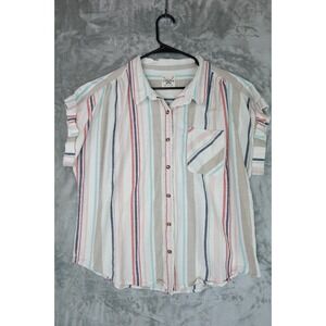 Cotton & Rye Women's XL Striped Short Sleeve Button Front‎ Blouse Top